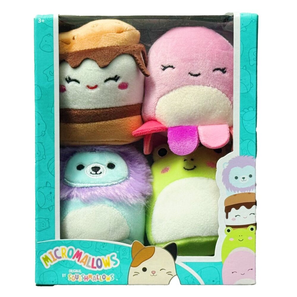 Micromallows Squishmallows Set Luciano, Carmelita, Wendy, Jeanne Mini Plush Box